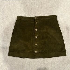 American Apparel Olive Corduroy Button Down Mini Skirt
